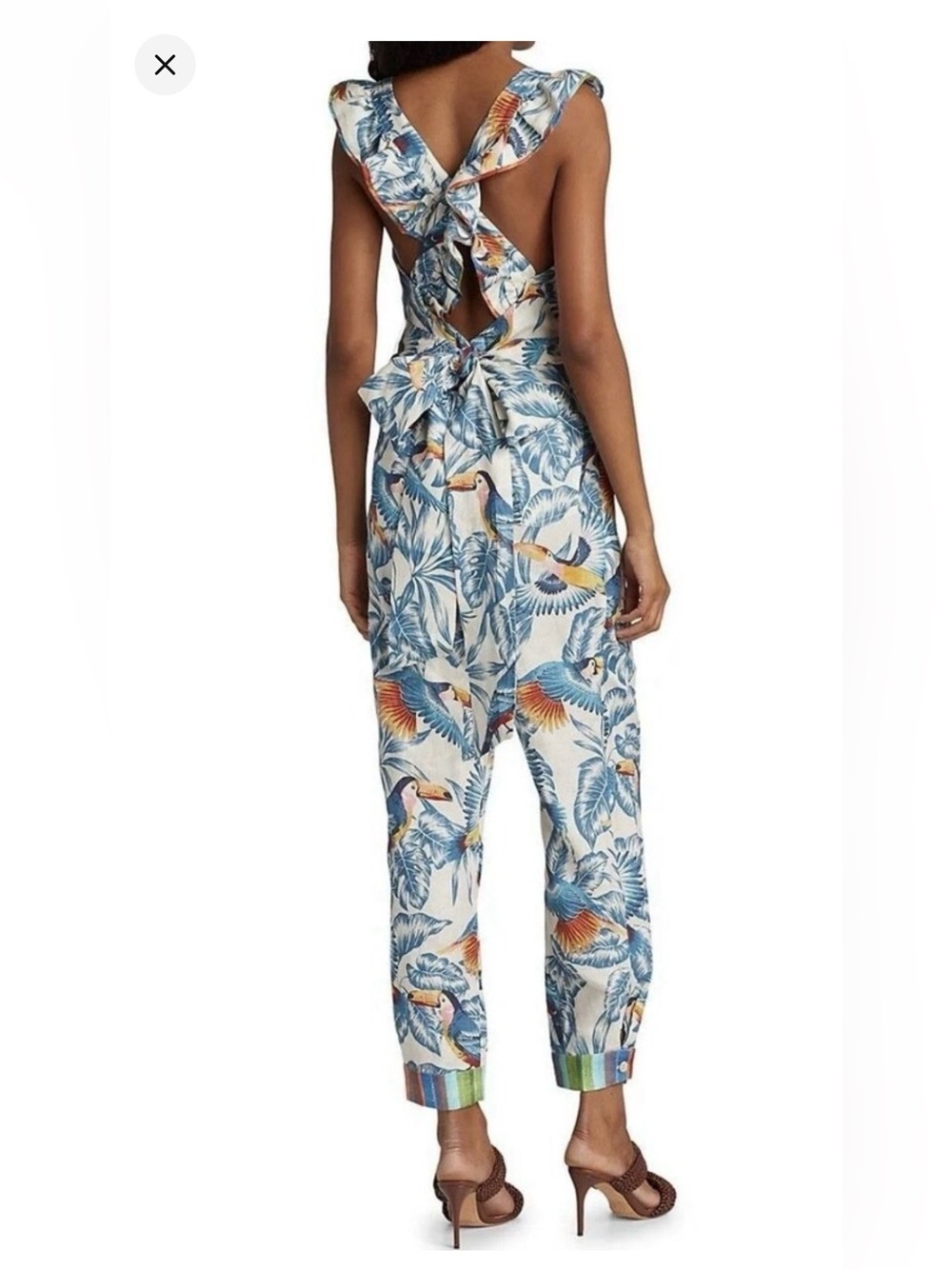 NWT FARM RIO Flying Toucans Crossed Back Frilled Jumpsuit - Size Large - Picture 2 of 8